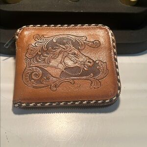 Vintage Hand Tooled Leather Horse Wallet | Made in Canada | Western Zip Wallet